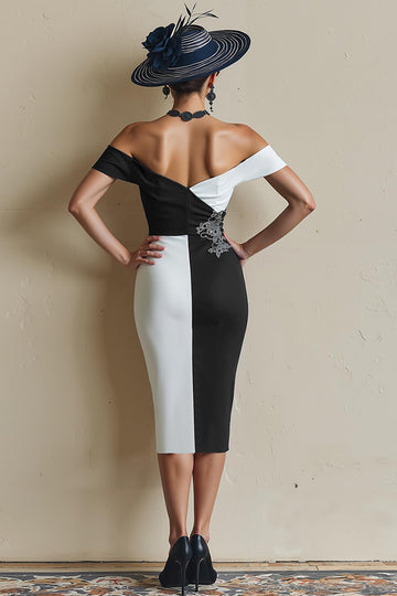 Black and White Off the Shoulder Bodycon Mother of Bride Dress